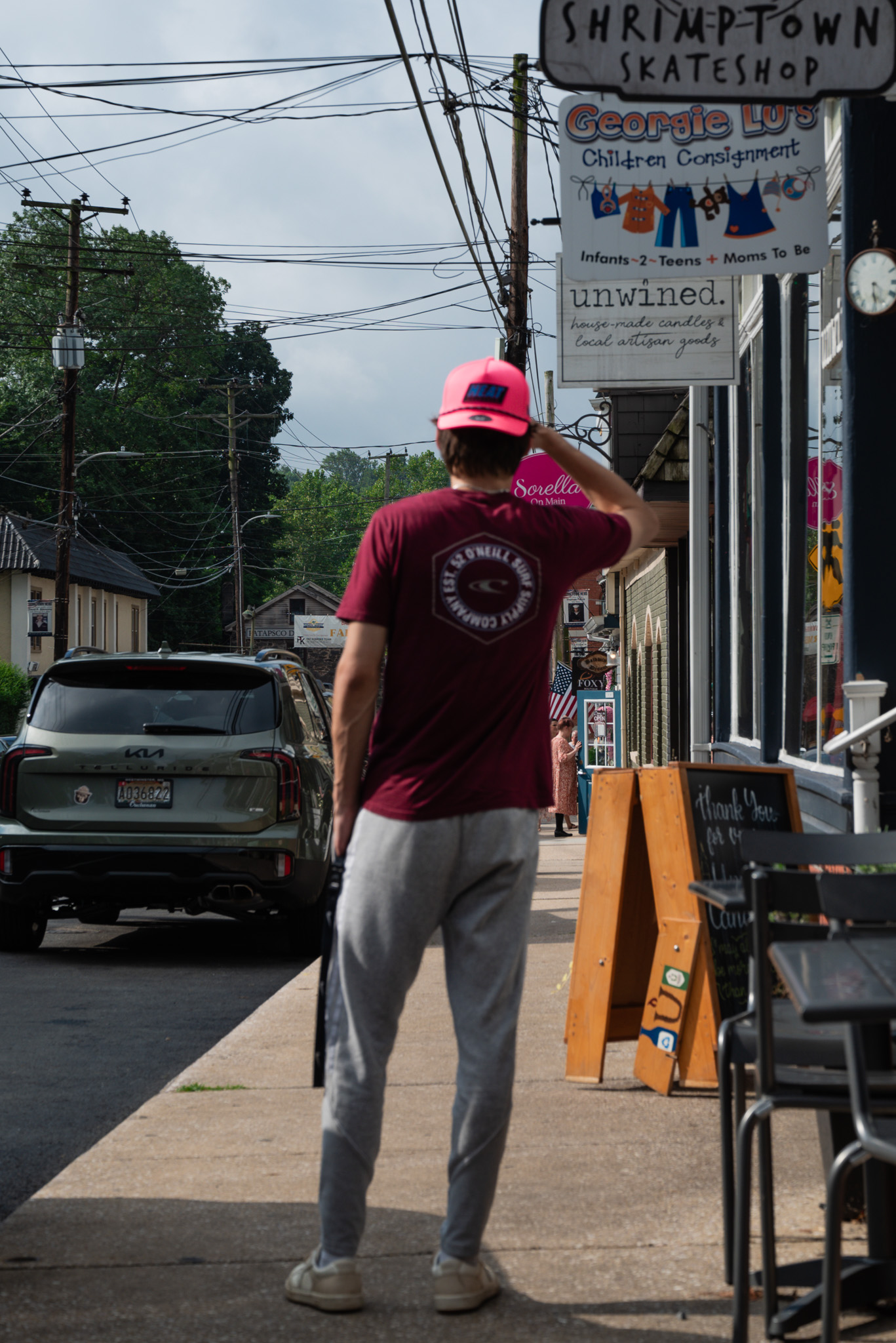 Mikey Cabiles taking in a small-town main street.